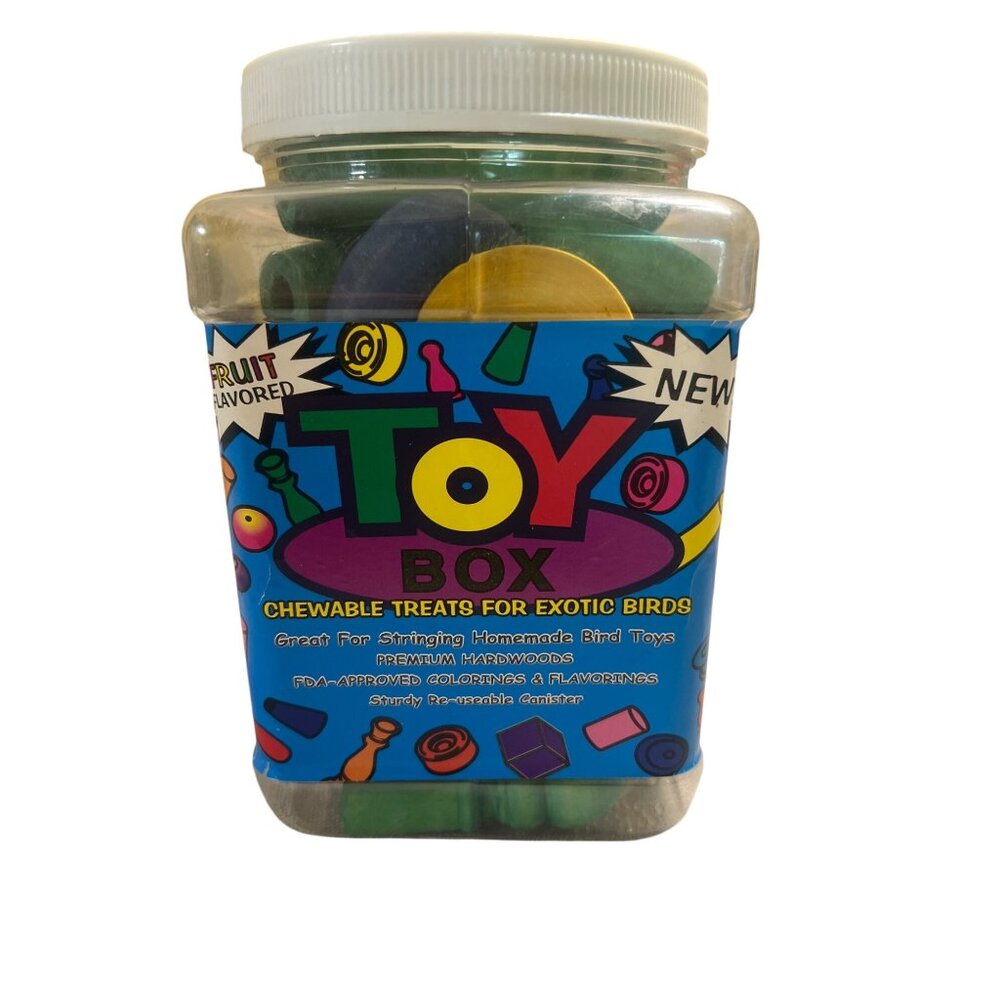 Toy Box Chewable Treats For Exotic Birds Premium Hardwoods Reusable Canister NEW